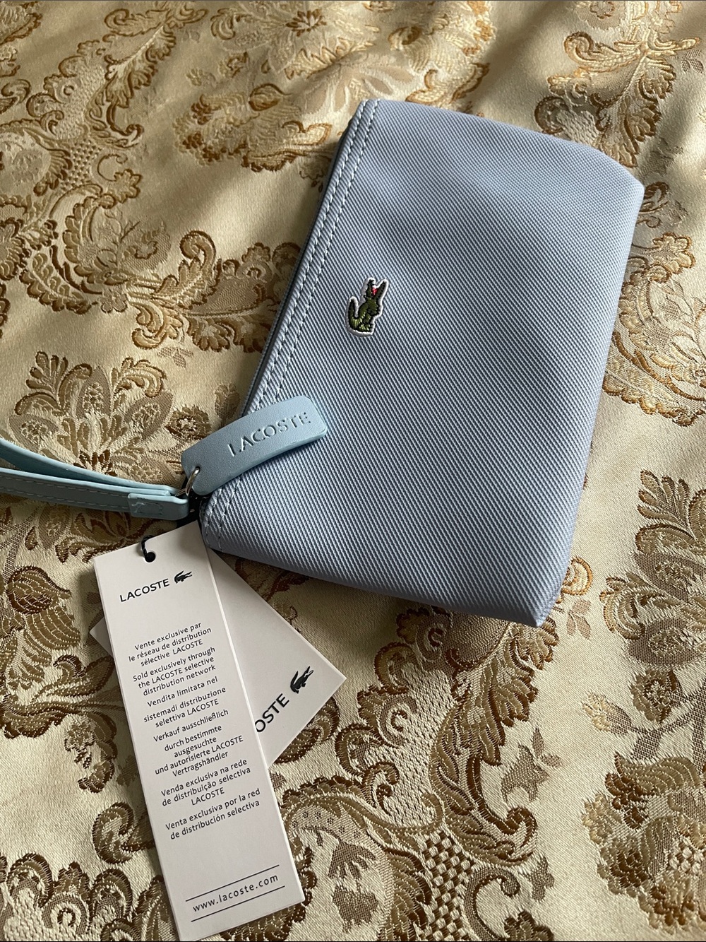 Lacoste Pale Blue Croc Zip Wristlet Pouch